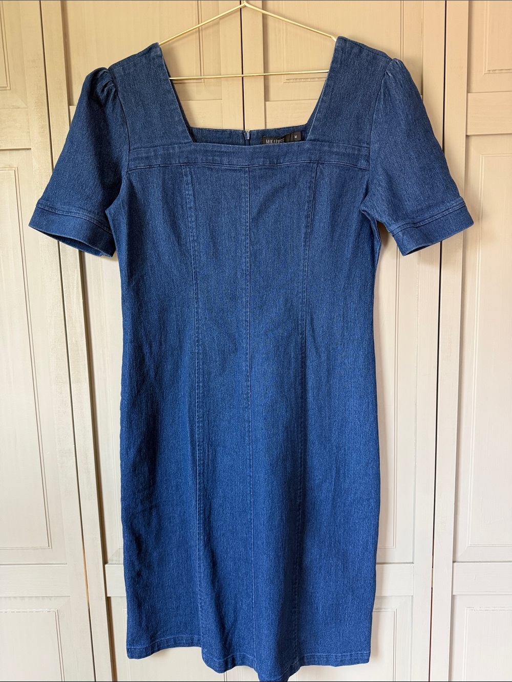 Mikarose Classic Square-Neck Denim Mini Dress in Blue